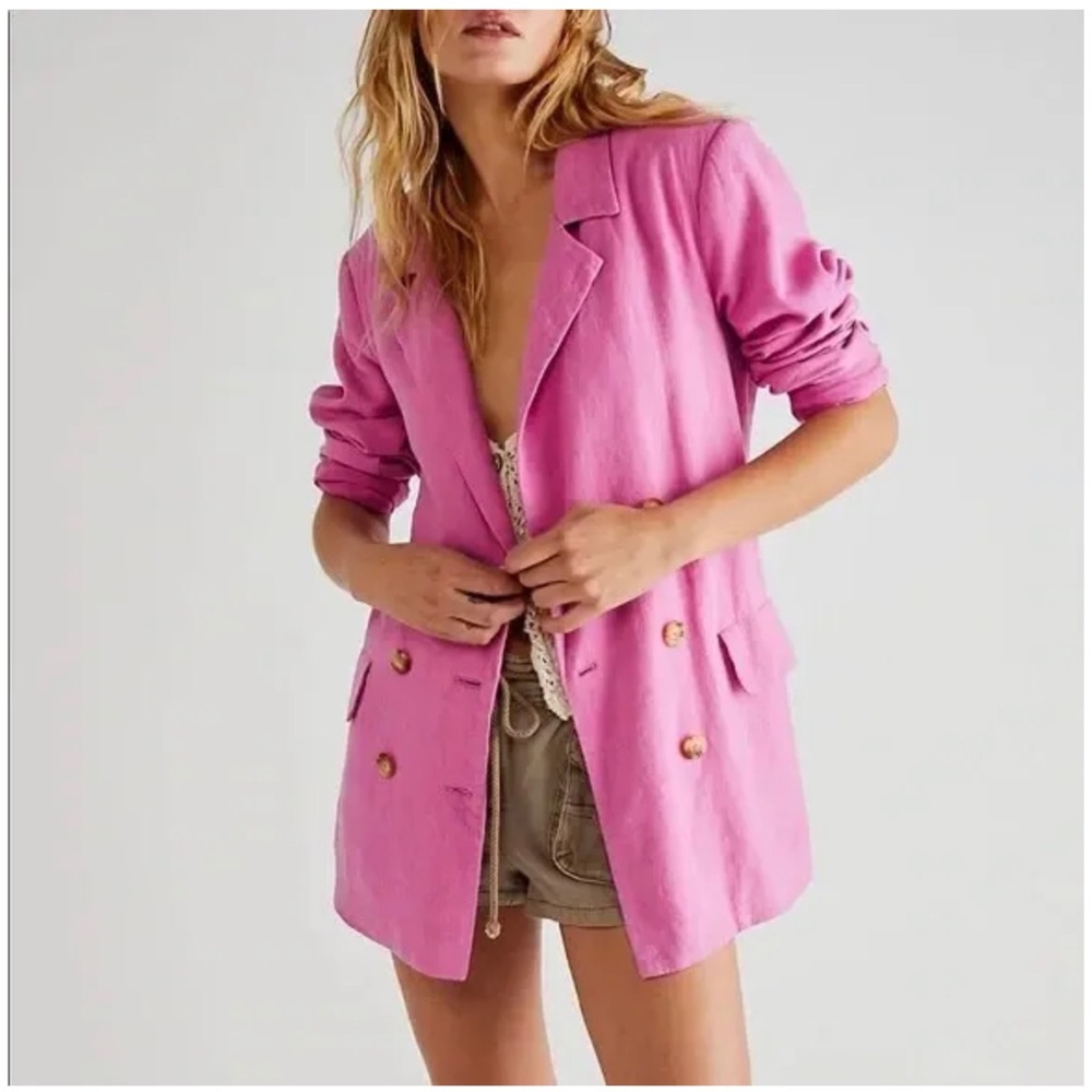 NWT FREE PEOPLE Size Medium OLIVIA BLAZER IN PINK.